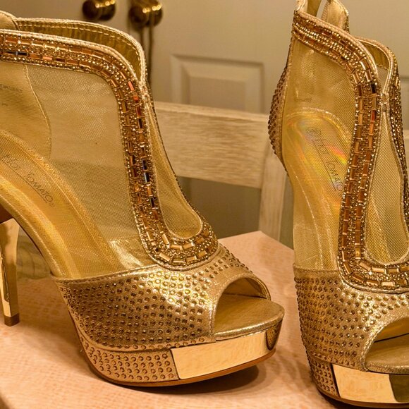 Gold Rhinestone Studded Heels - Picture 4 of 4